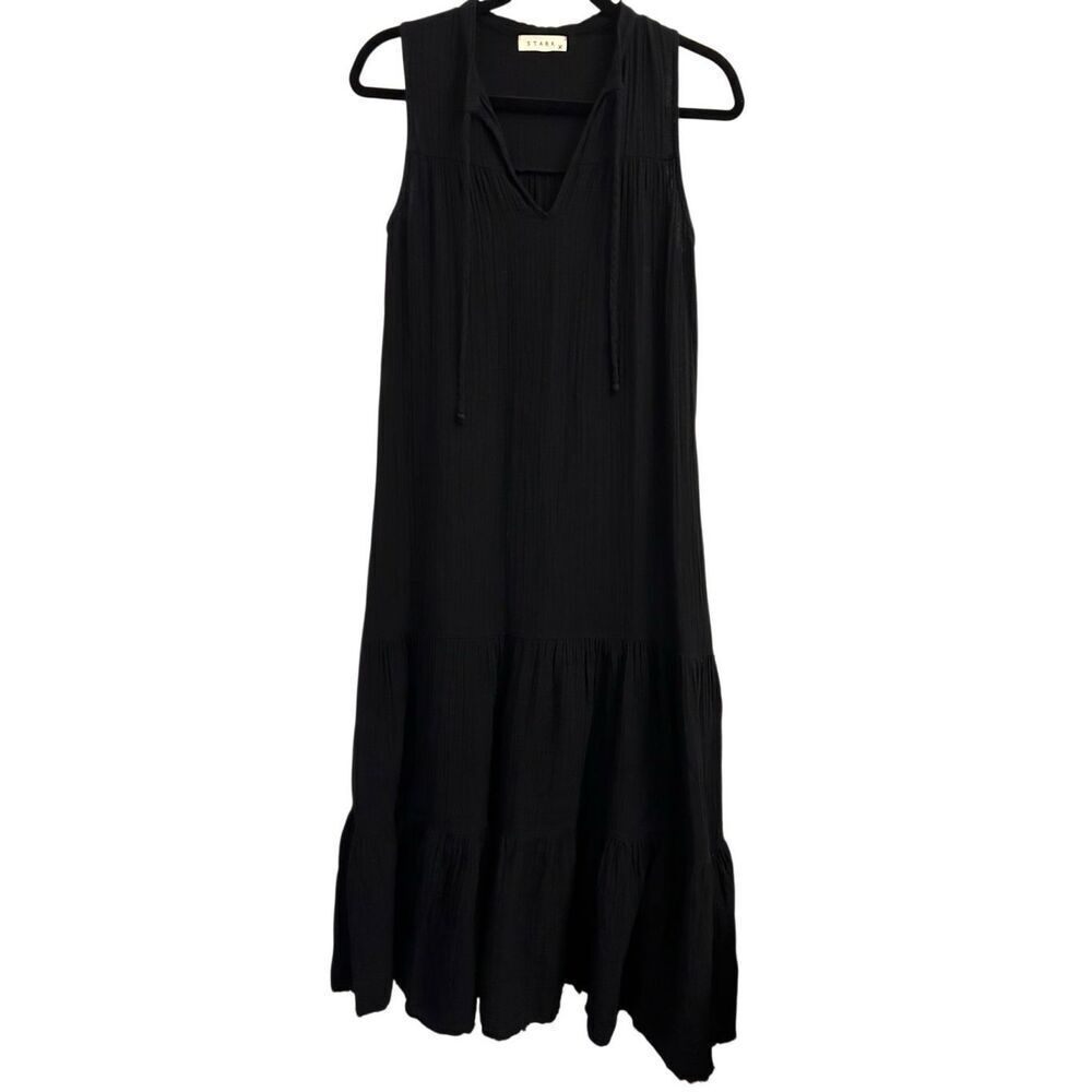 Anthropologie STARK Gauzy Tiered Maxi Dress Small 100% Cotton boho natural fiber